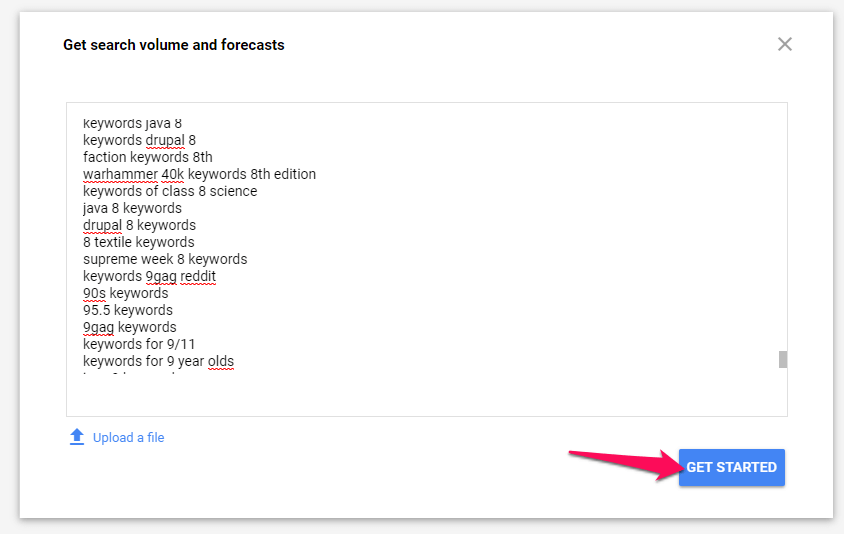 Dialog Box To Paste Copied Keywords List In Google Keyword Planner