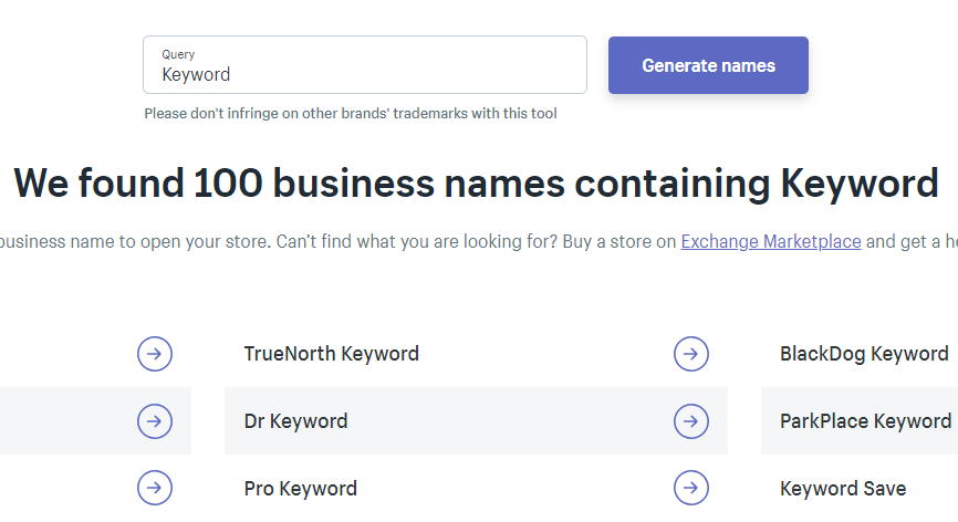 Shopify Business Name Generator