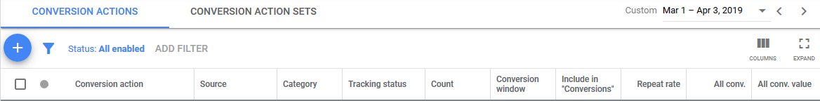 Import Conversion Section in Google Adwords