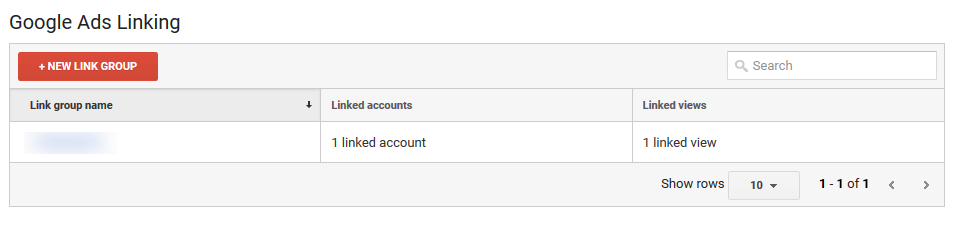 New Link Group in Google Ads Linking