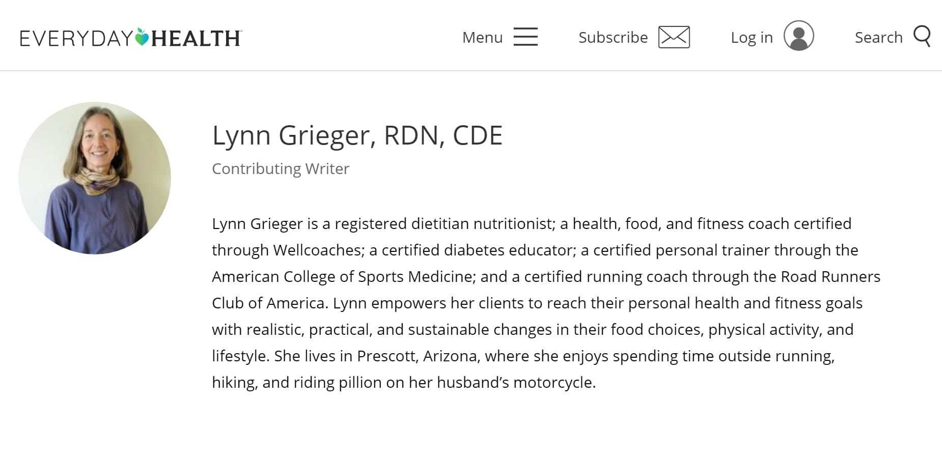 author bio of everydayhealth website