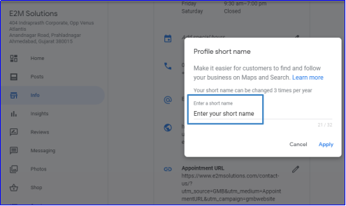 GMB Profile Short Name