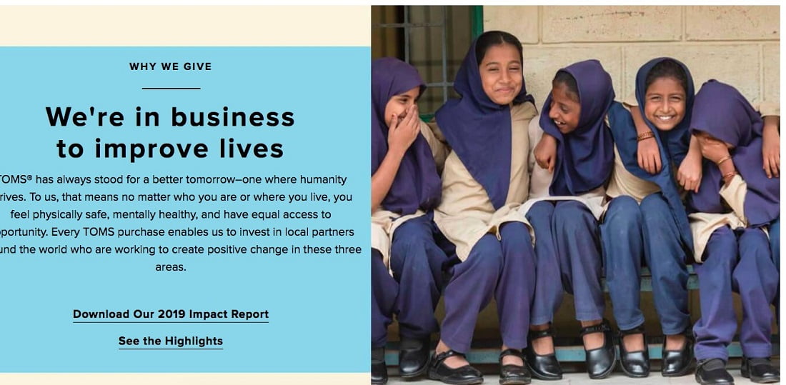 impact page of global shoe company TOMS
