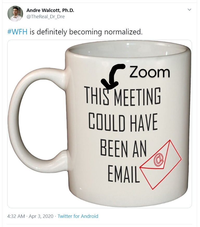 Adre Walcot Twitter Post About Work From Home