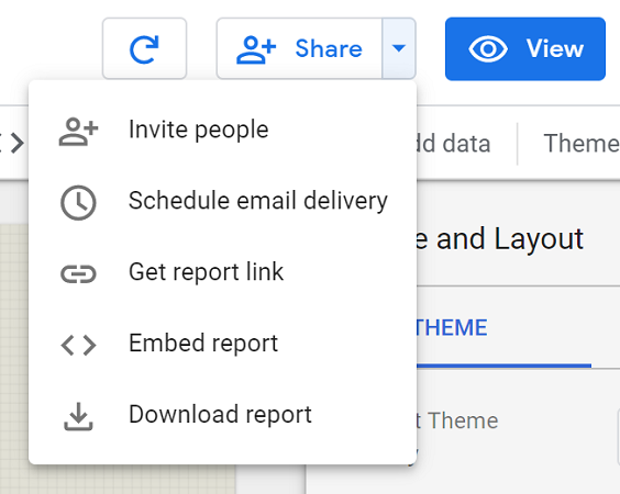 In-Built Google Data Studio Report Sharing Options.