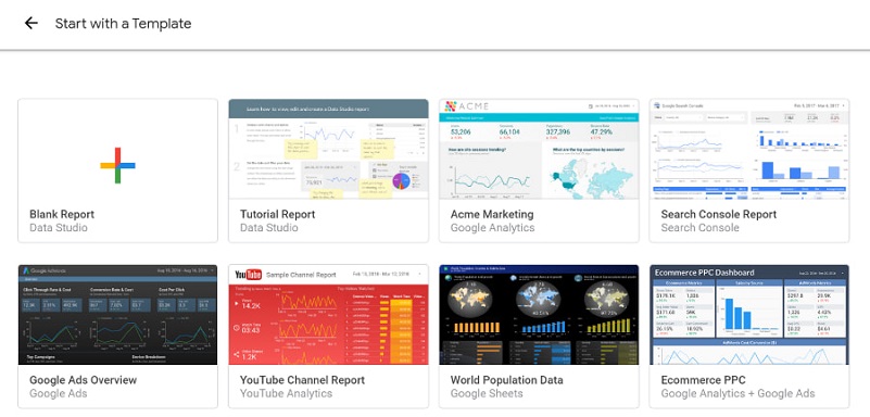 Template Selection in Google Data Studio