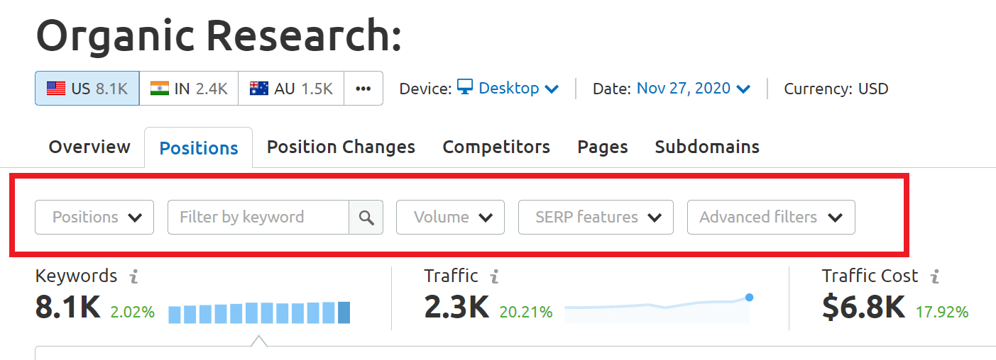 use filters to filter our specific keywords