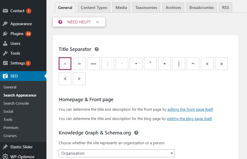 Yoast Plugin - SEO Tab - Search Appearance - General Tab