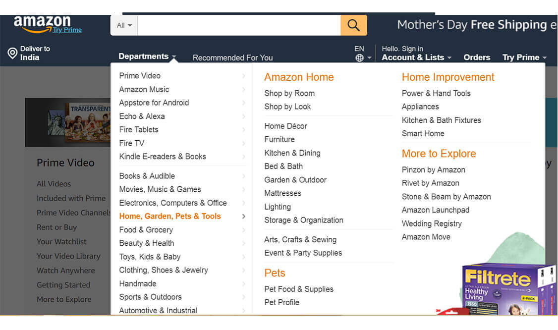 Go to Amazon's department section and look at the subcategories that show up
