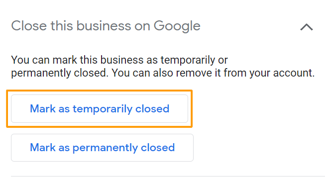 Mark as temporarily closed