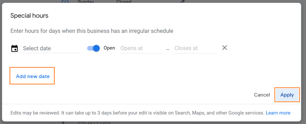 Add Holiday Hours to GMB