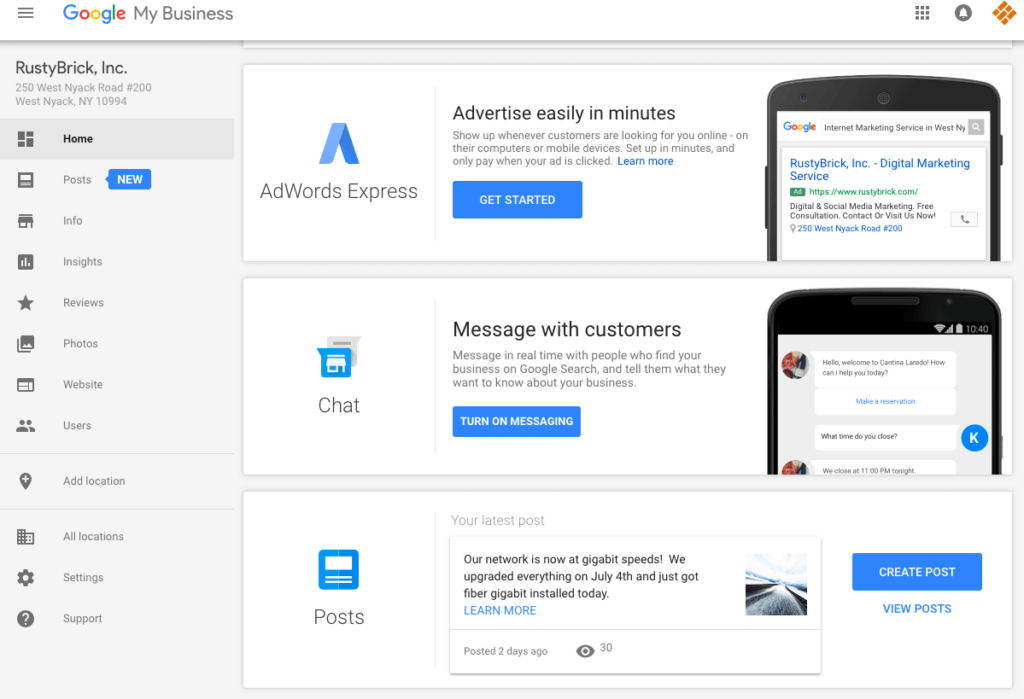 Messaging feature on Google My Business