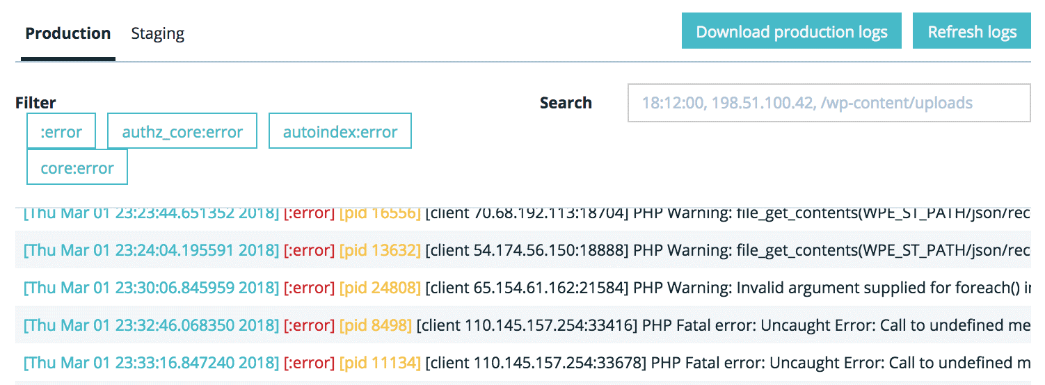 Error Logs link - wpengine.com