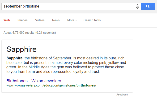 Google Search result for september birthstone