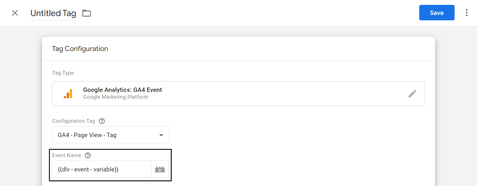 Event Name Select the previously made Data Layer variable