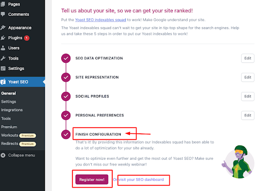 Finish Configuration to Complete Your Yoast Website Optimization Setup