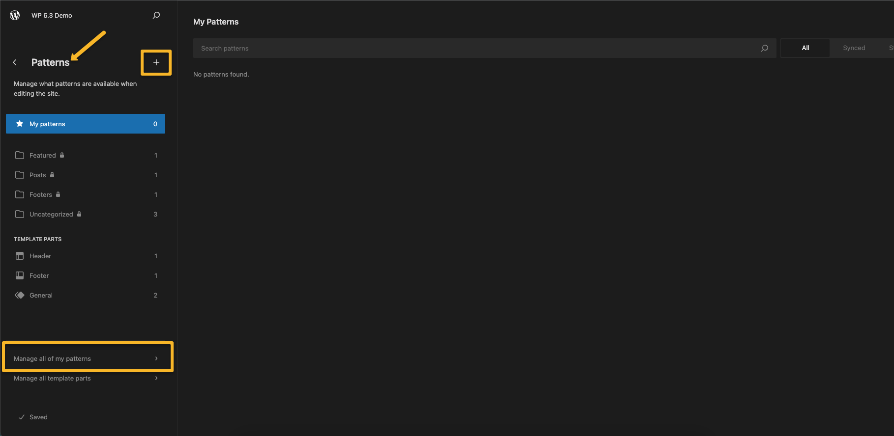 custom patterns in wp 6.3