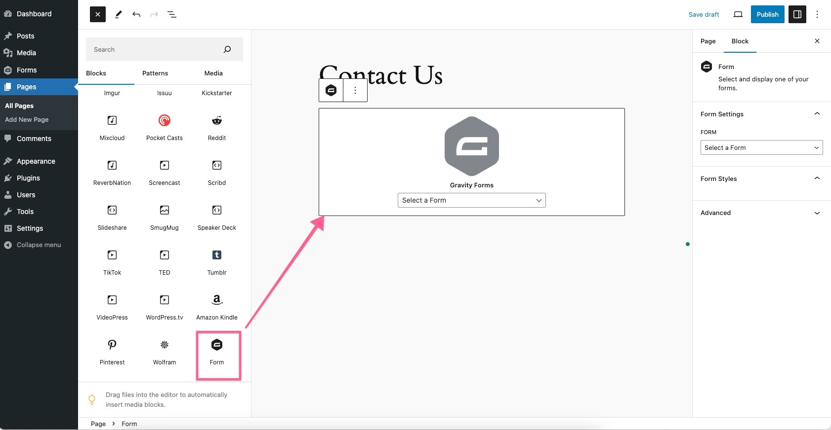 Gravity Form in Gutenberg Editor