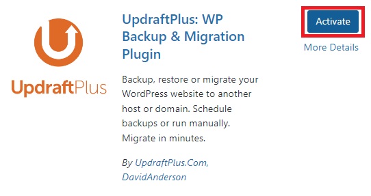 WP-Disaster-UpDraftPlus-Activate