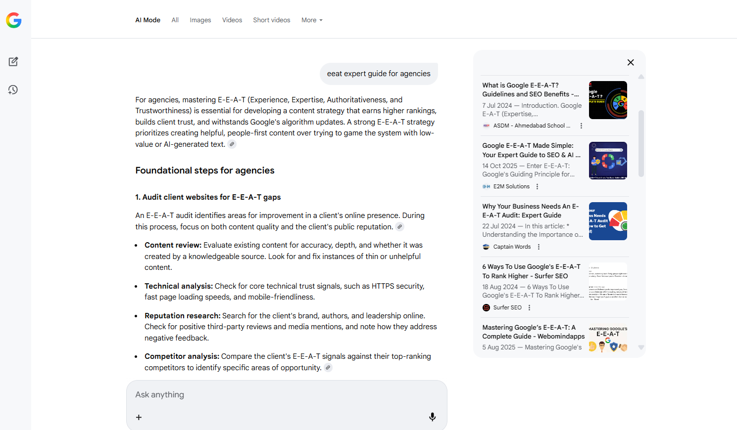 AI Mode in action - Research capabilities demonstration