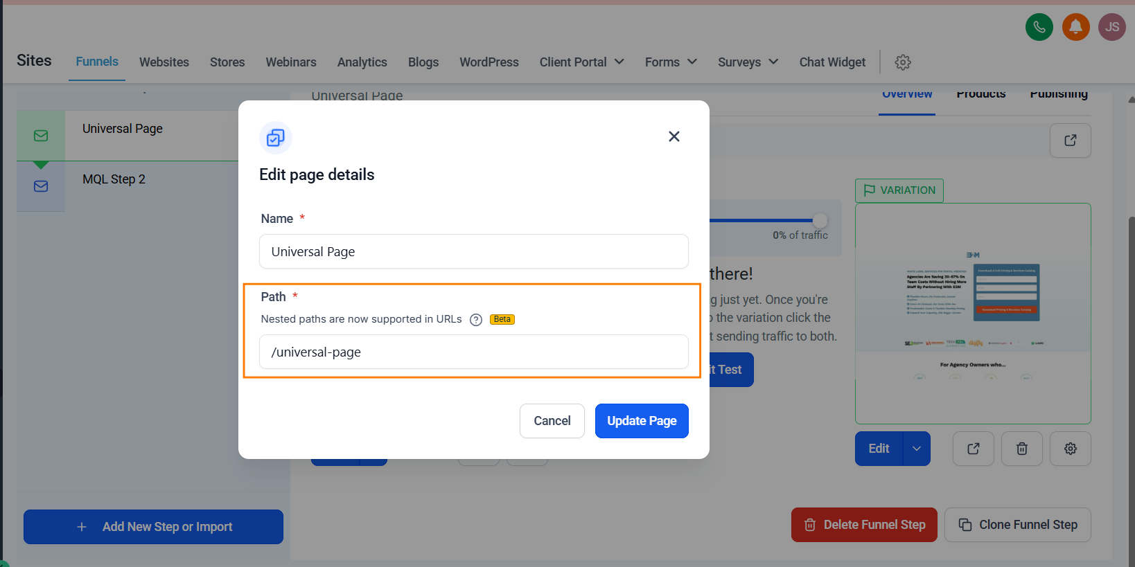 How to lock and customize URL paths in GoHighLevel funnel page settings